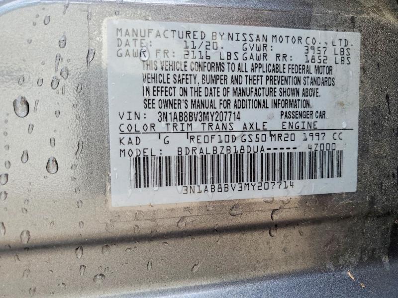 2021 Nissan Sentra მანქანა იყიდება აუქციონზე, vin: 3N1AB8BV3MY207714, აუქციონის ნომერი: 47559696