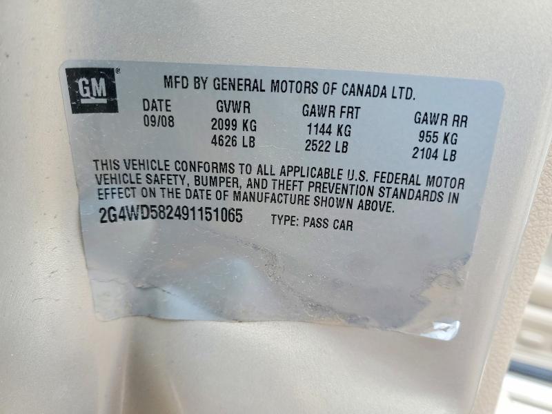 2009 Buick Lacrosse მანქანა იყიდება აუქციონზე, vin: 2G4WD582491151065, აუქციონის ნომერი: 46520246