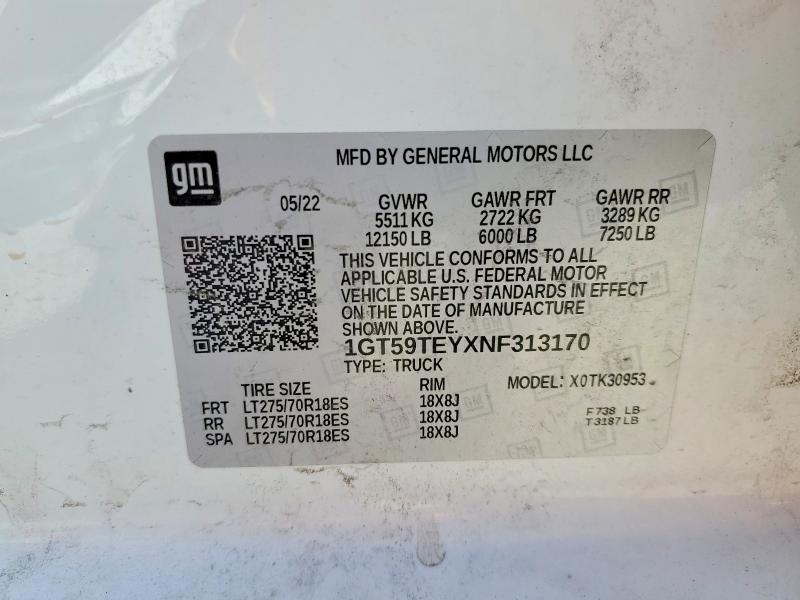 Продаж на аукціоні авто 2022 Gmc Sierra, vin: 1GT59TEYXNF313170, номер лоту: 46307226