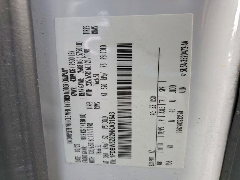 79996885 :رقم المزاد ، 1FDBW5Z82NKA31643 vin ، 2022 Ford Transit مزاد بيع