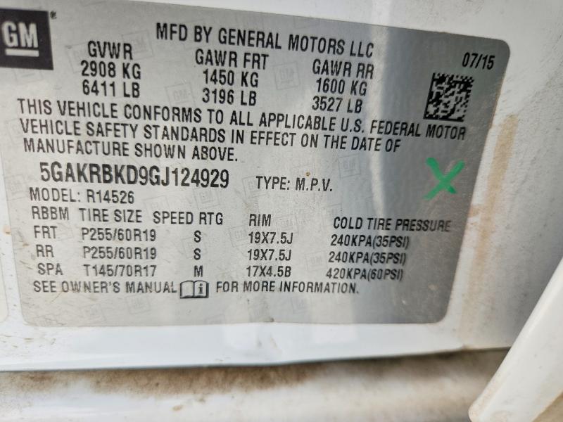 2016 Buick Enclave მანქანა იყიდება აუქციონზე, vin: 5GAKRBKD9GJ124929, აუქციონის ნომერი: 47812936