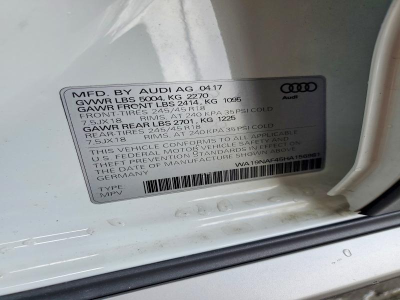 Aukcja sprzedaży 2017 Audi A4 Allroad, vin: WA19NAF45HA156981, numer aukcji: 45953556