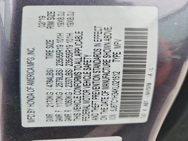 2019 Acura Rdx მანქანა იყიდება აუქციონზე, vin: 5J8TC1H34KL021512, აუქციონის ნომერი: 48091626