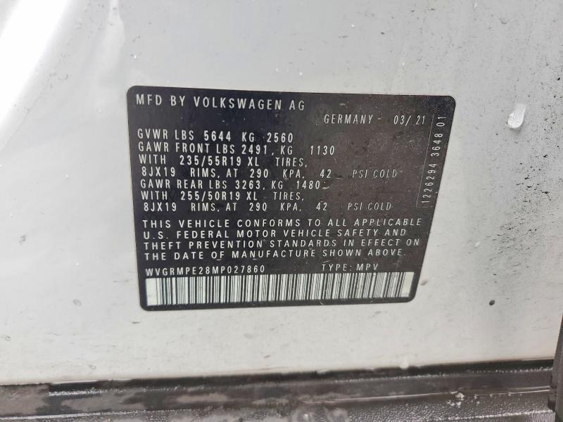 Aukcja sprzedaży 2021 Volkswagen Id.4, vin: WVGRMPE28MP027860, numer aukcji: 46934846