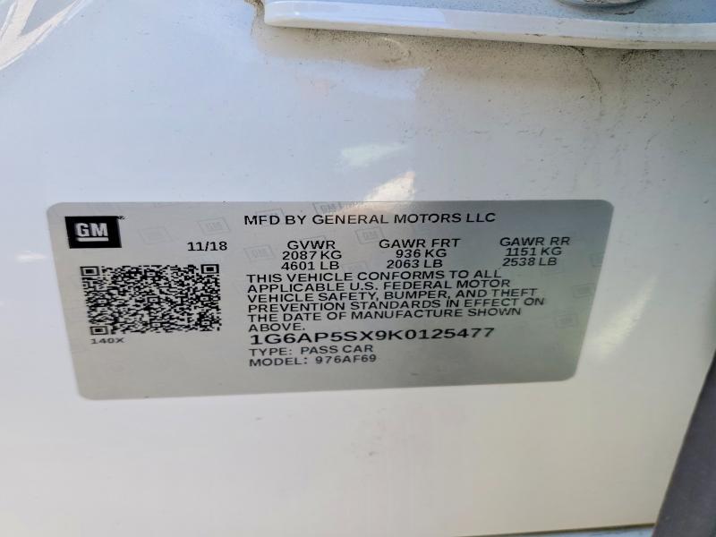 Aukcja sprzedaży 2019 Cadillac Cts, vin: 1G6AP5SX9K0125477, numer aukcji: 45787436