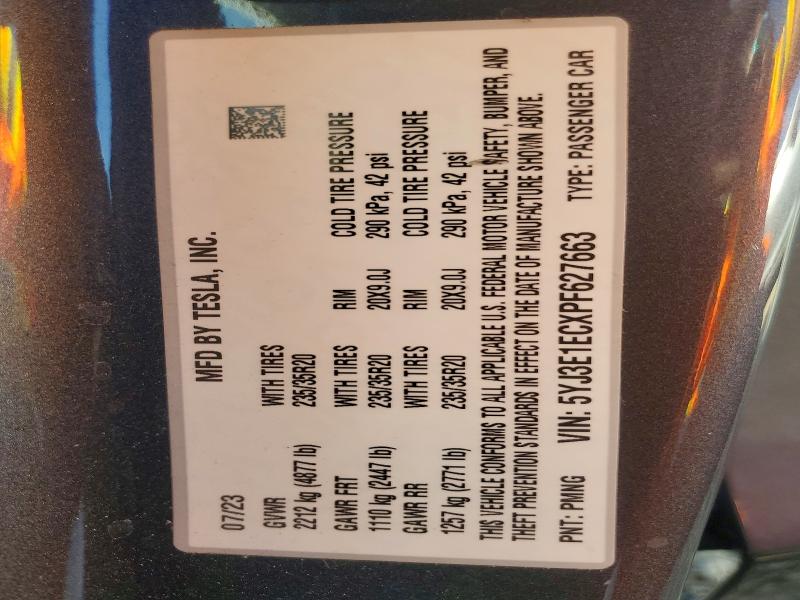 Продажа на аукционе авто 2023 Tesla Model 3, vin: 5YJ3E1ECXPF627663, номер лота: 41950496