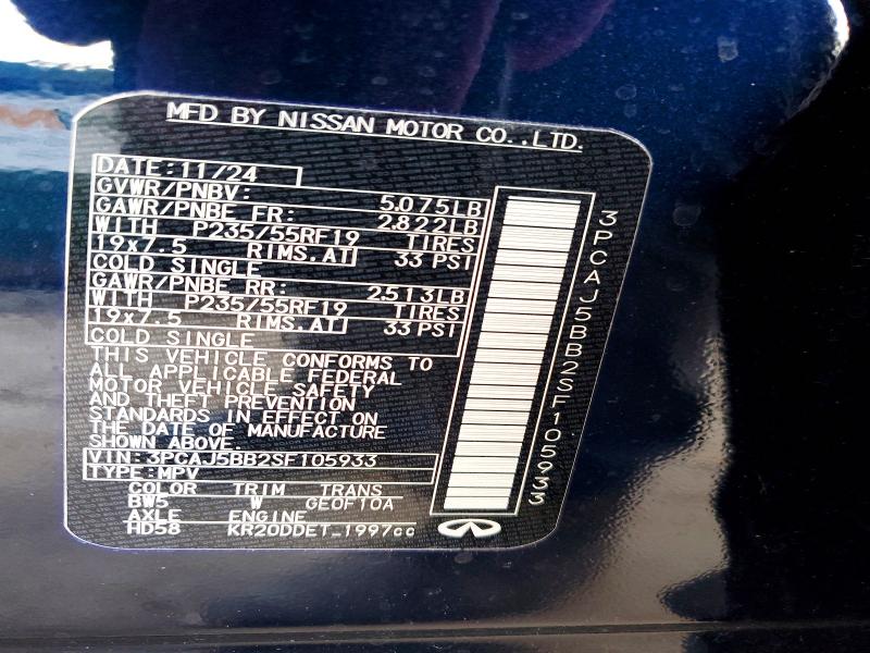 79727415 :رقم المزاد ، 3PCAJ5BB2SF105933 vin ، 2025 Infiniti Qx50 مزاد بيع