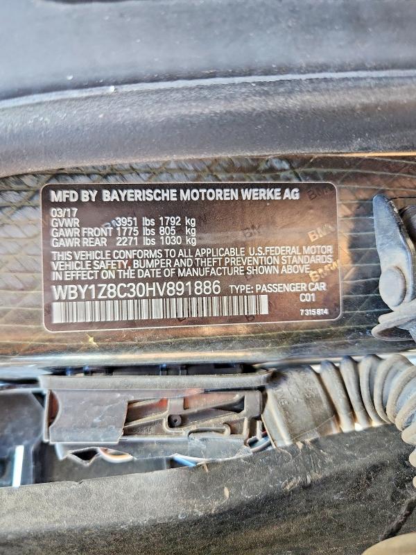 46144186 :رقم المزاد ، WBY1Z8C30HV891886 vin ، 2017 Bmw I3 مزاد بيع