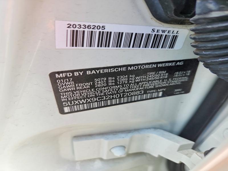 Aukcja sprzedaży 2017 Bmw X3, vin: 5UXWX9C32H0T20883, numer aukcji: 47597916