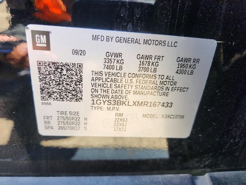 2021 Cadillac Escalade მანქანა იყიდება აუქციონზე, vin: 1GYS3BKLXMR167433, აუქციონის ნომერი: 79632405