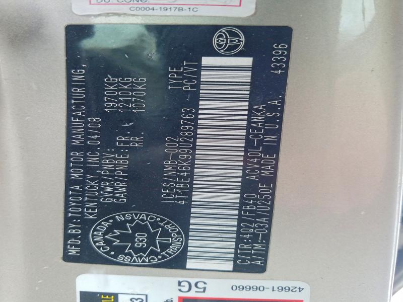 Aukcja sprzedaży 2009 Toyota Camry, vin: 4T1BE46K99U289763, numer aukcji: 45503476
