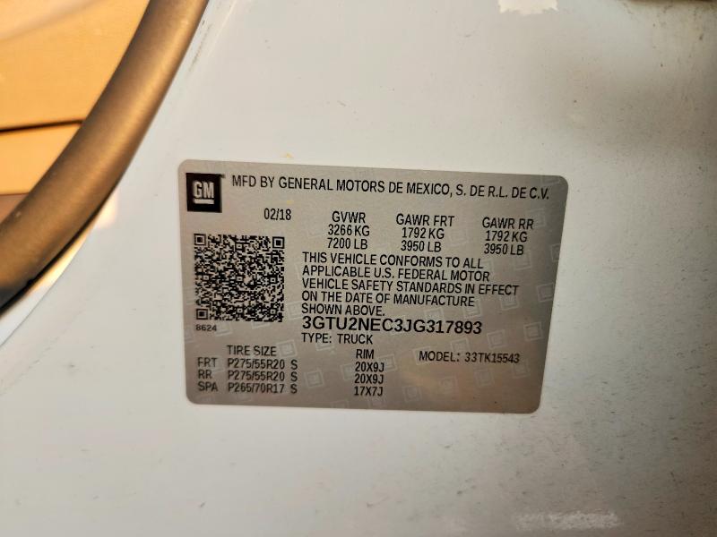 47077346 :رقم المزاد ، 3GTU2NEC3JG317893 vin ، 2018 Gmc Sierra مزاد بيع
