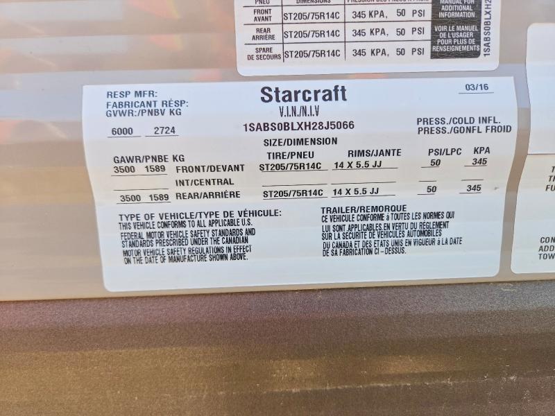 Aukcja sprzedaży 2017 Starcraft Unknown, vin: 1SABS0BLXH28J5066, numer aukcji: 45999796
