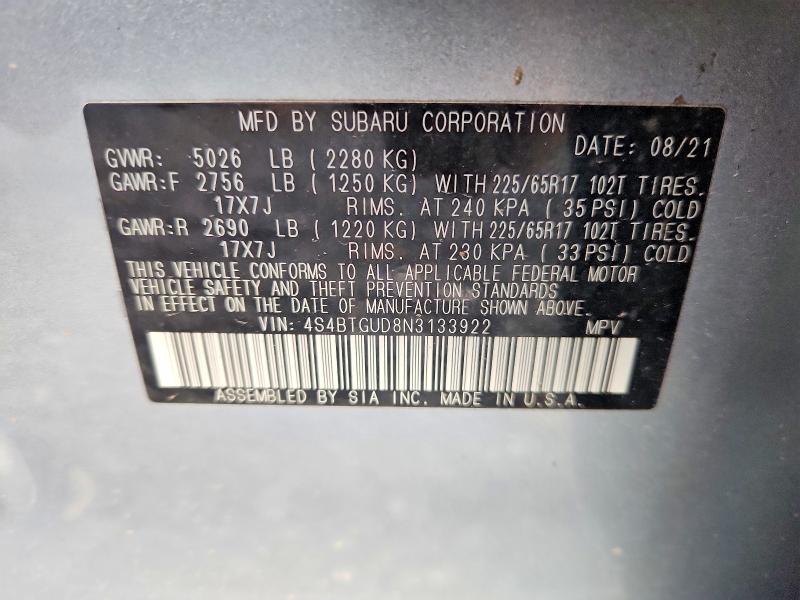 Продажа на аукционе авто 2022 Subaru Outback, vin: 4S4BTGUD8N3133922, номер лота: 47590176
