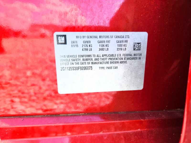 41655886 :رقم المزاد ، 2G1125S30F9206073 vin ، 2015 Chevrolet Impala مزاد بيع