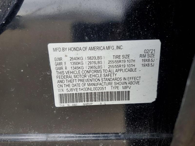 45734696 :رقم المزاد ، 5J8YE1H33NL002051 vin ، 2022 Acura Mdx مزاد بيع