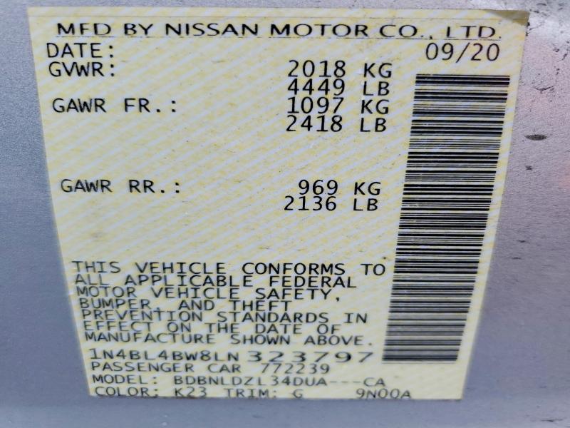 2020 Nissan Altima მანქანა იყიდება აუქციონზე, vin: 1N4BL4BW8LN323797, აუქციონის ნომერი: 45999156