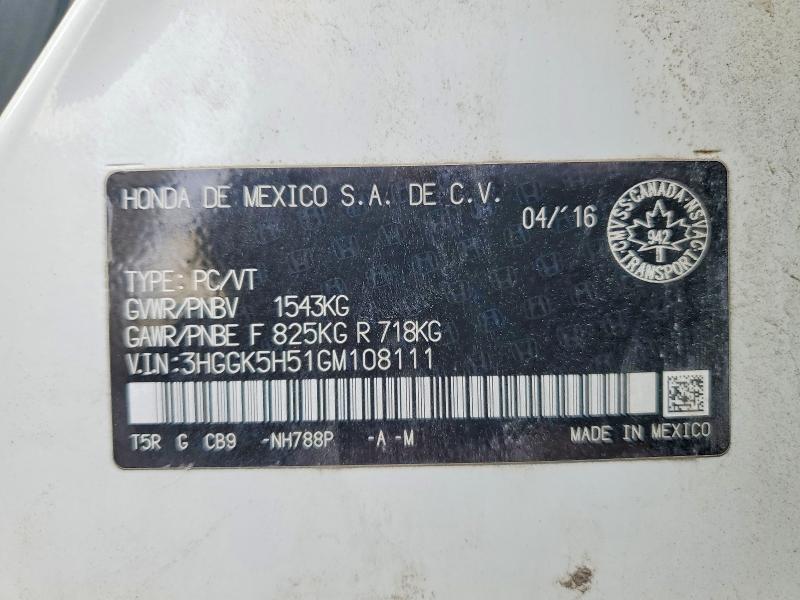 Aukcja sprzedaży 2016 Honda Fit, vin: 3HGGK5H51GM108111, numer aukcji: 41975976