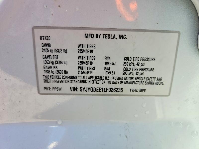 45446756 :رقم المزاد ، 5YJYGDEE1LF026235 vin ، 2020 Tesla Model Y مزاد بيع