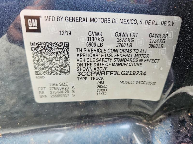 47435466 :رقم المزاد ، 3GCPWBEF3LG219234 vin ، 2020 Chevrolet Silverado مزاد بيع