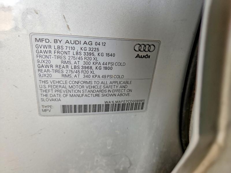 Продаж на аукціоні авто 2012 Audi Q7, vin: WA1LMAFE7CD008985, номер лоту: 48161756