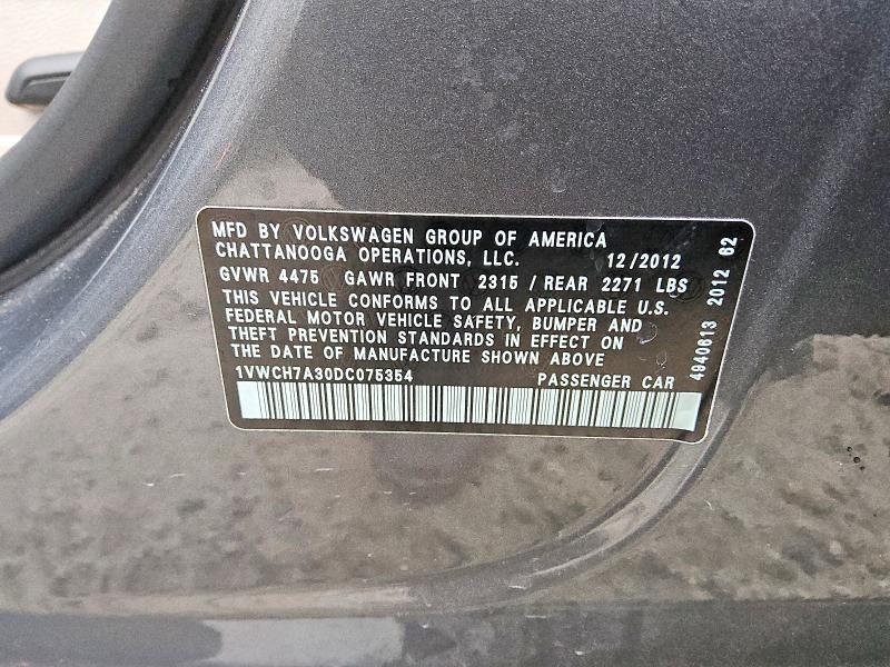 Aukcja sprzedaży 2013 Volkswagen Passat, vin: 1VWCH7A30DC075354, numer aukcji: 45463626