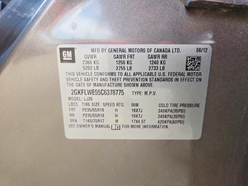 47129966 :رقم المزاد ، 2GKFLWE55C6378775 vin ، 2012 Gmc Terrain مزاد بيع