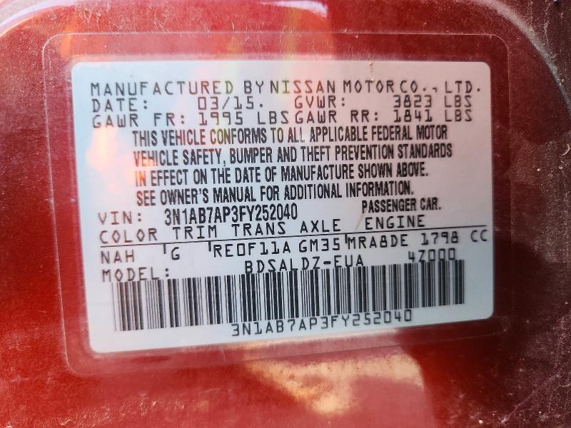 47227646 :رقم المزاد ، 3N1AB7AP3FY252040 vin ، 2015 Nissan Sentra مزاد بيع