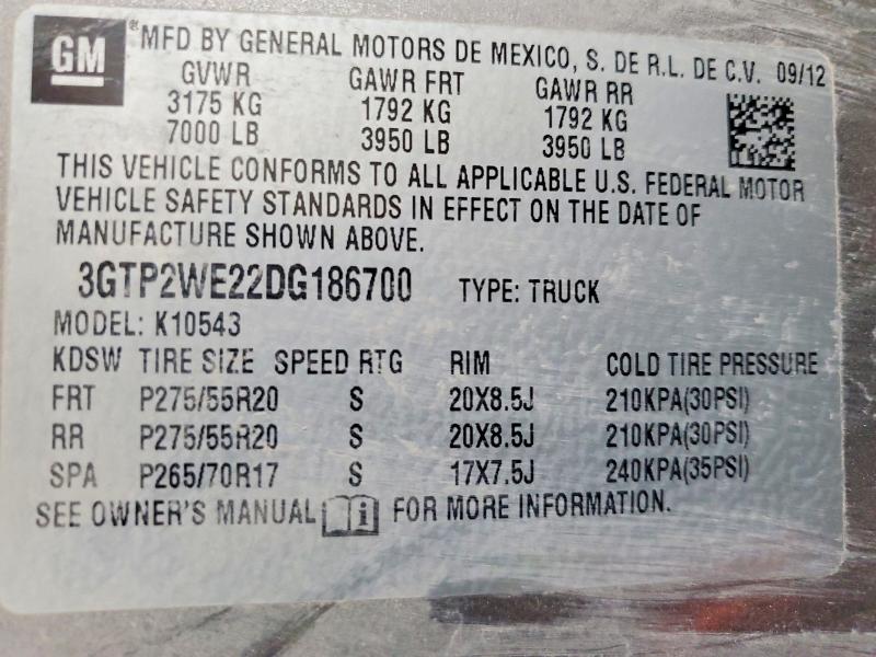 Aukcja sprzedaży 2013 Gmc Sierra, vin: 3GTP2WE22DG186700, numer aukcji: 47876576