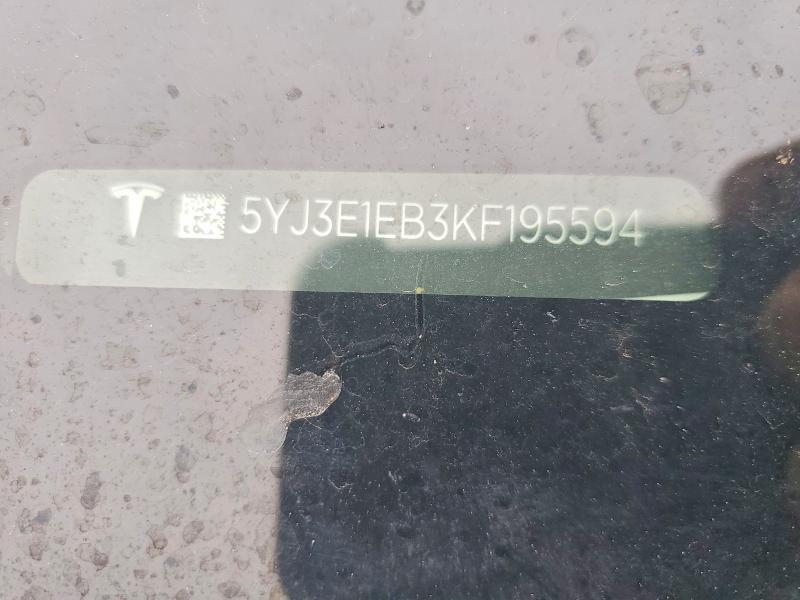 47691266 :رقم المزاد ، 5YJ3E1EB3KF195594 vin ، 2019 Tesla Model 3 مزاد بيع