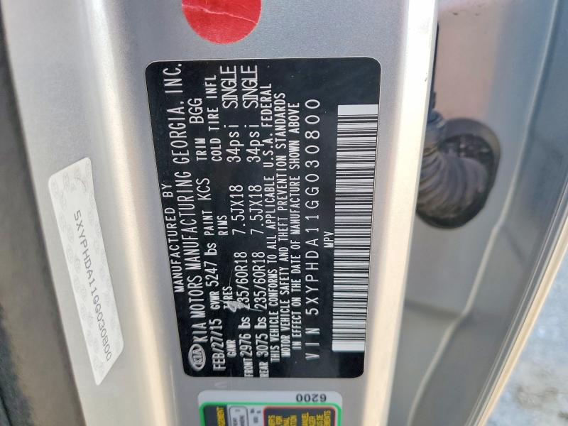 47474776 :رقم المزاد ، 5XYPHDA11GG030800 vin ، 2016 Kia Sorento مزاد بيع