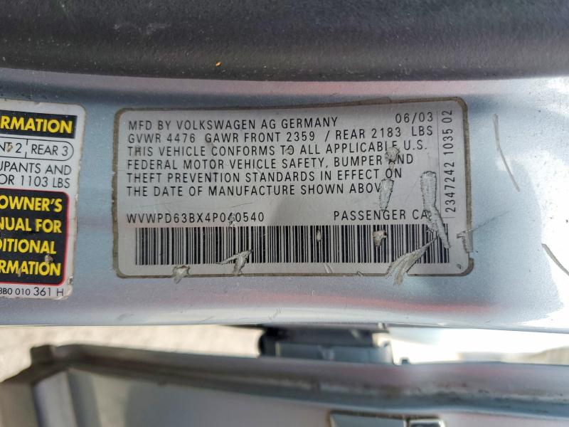Aukcja sprzedaży 2004 Volkswagen Passat, vin: WVWPD63BX4P040540, numer aukcji: 47390266