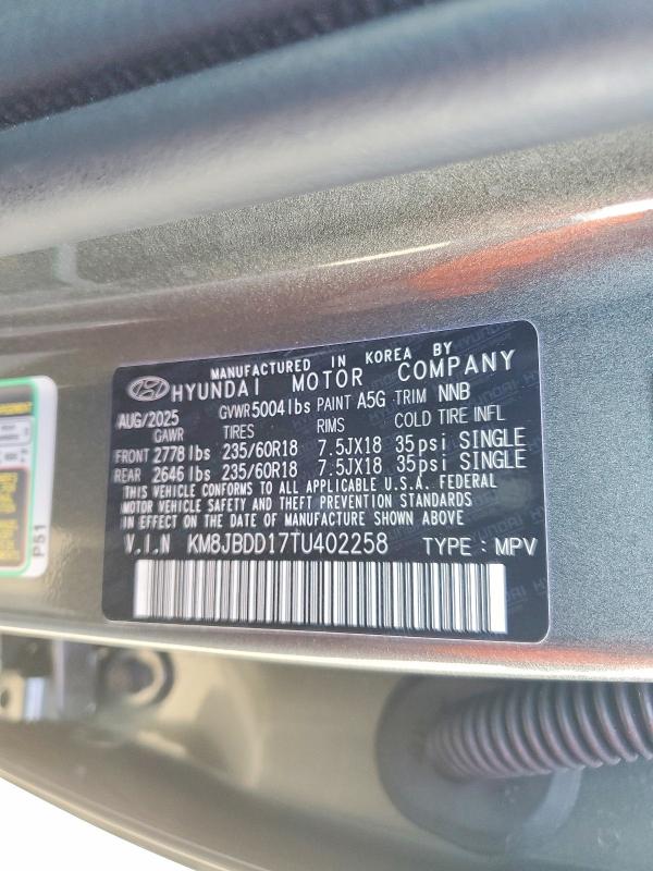 Продажа на аукционе авто 2026 Hyundai Tucson Hybrid, vin: KM8JBDD17TU402258, номер лота: 79264195
