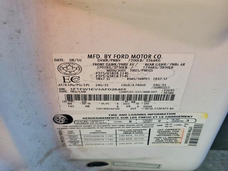 Aukcja sprzedaży 2010 Ford F150, vin: 1FTFW1EV3AFD28465, numer aukcji: 45948486
