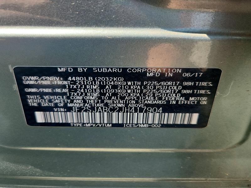 2018 Subaru Forester მანქანა იყიდება აუქციონზე, vin: JF2SJABC2JH417904, აუქციონის ნომერი: 47544266