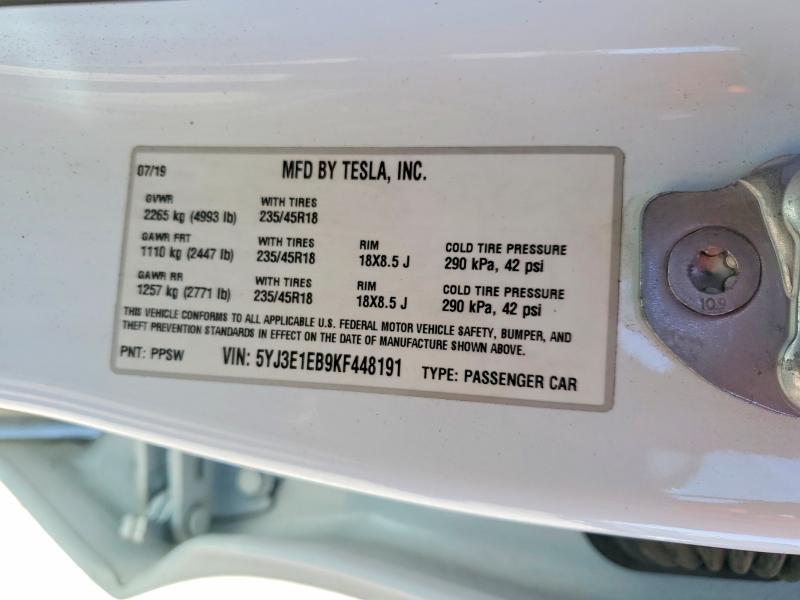 Продажа на аукционе авто 2019 Tesla Model 3, vin: 5YJ3E1EB9KF448191, номер лота: 79915295