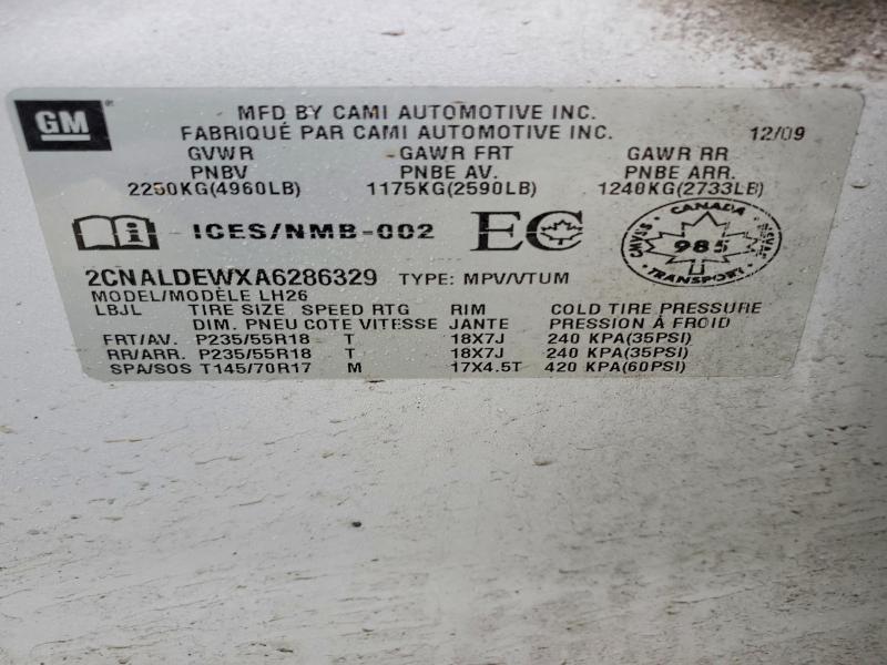 47164006 :رقم المزاد ، 2CNALDEWXA6286329 vin ، 2010 Chevrolet Equinox مزاد بيع