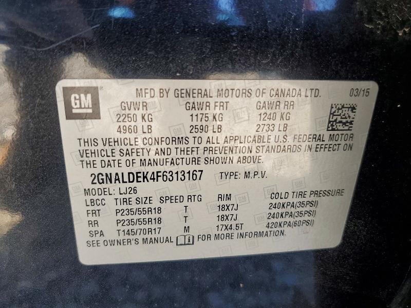 46018516 :رقم المزاد ، 2GNALDEK4F6313167 vin ، 2015 Chevrolet Equinox مزاد بيع
