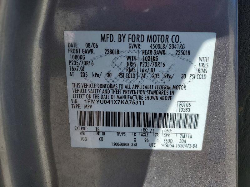 46136736 :رقم المزاد ، 1FMYU041X7KA75311 vin ، 2007 Ford Escape مزاد بيع