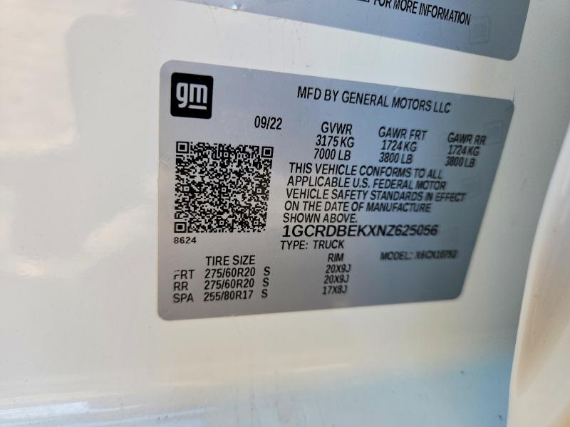 79642145 :رقم المزاد ، 1GCRDBEKXNZ625056 vin ، 2022 Chevrolet Silverado مزاد بيع