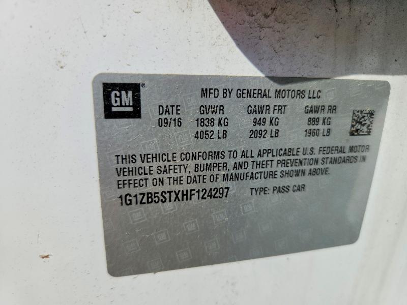 2017 Chevrolet Malibu მანქანა იყიდება აუქციონზე, vin: 1G1ZB5STXHF124297, აუქციონის ნომერი: 47869706