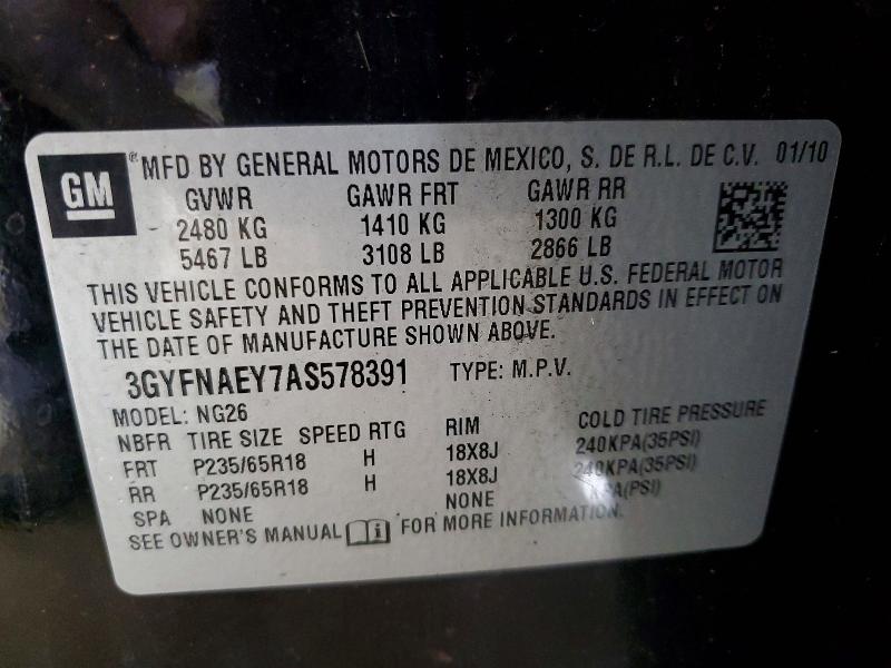 46728496 :رقم المزاد ، 3GYFNAEY7AS578391 vin ، 2010 Cadillac Srx مزاد بيع