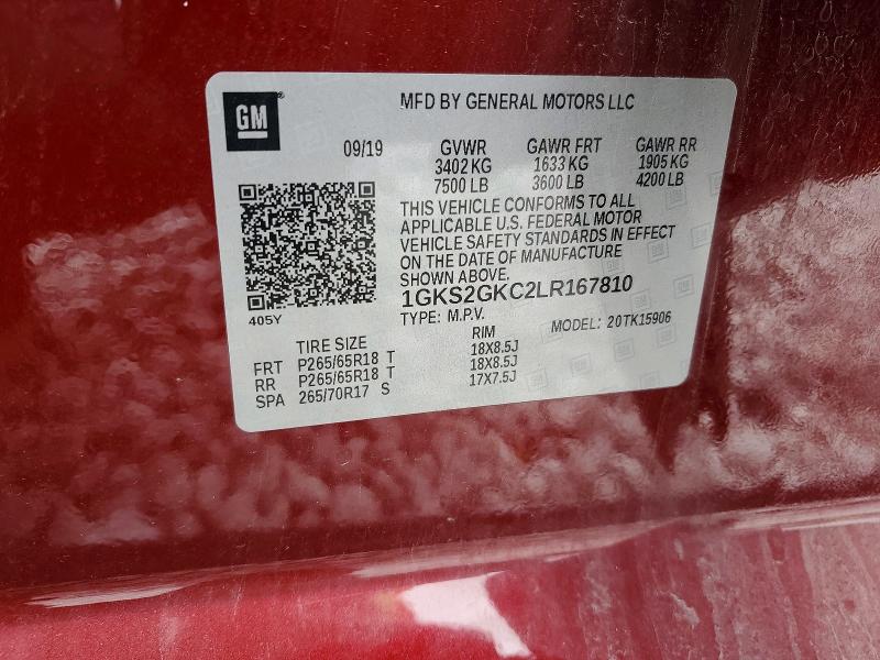 45604206 :رقم المزاد ، 1GKS2GKC2LR167810 vin ، 2020 Gmc Yukon Xl مزاد بيع