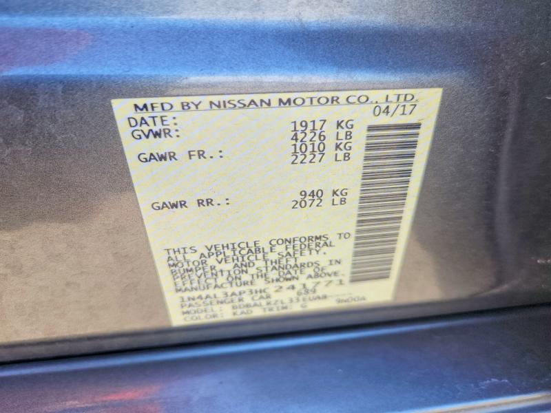 2017 Nissan Altima მანქანა იყიდება აუქციონზე, vin: 1N4AL3AP3HC241771, აუქციონის ნომერი: 46757266