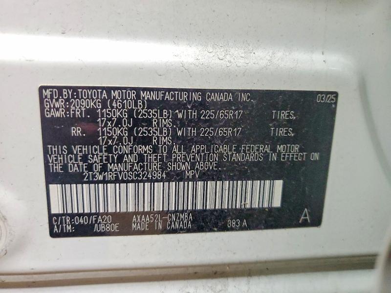Aukcja sprzedaży 2025 Toyota Rav4, vin: 2T3W1RFV0SC324984, numer aukcji: 45838976