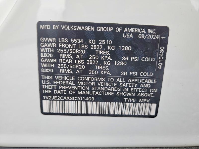 47898906 :رقم المزاد ، 1V2JE2CAXSC201409 vin ، 2025 Volkswagen Atlas Cross Sport مزاد بيع