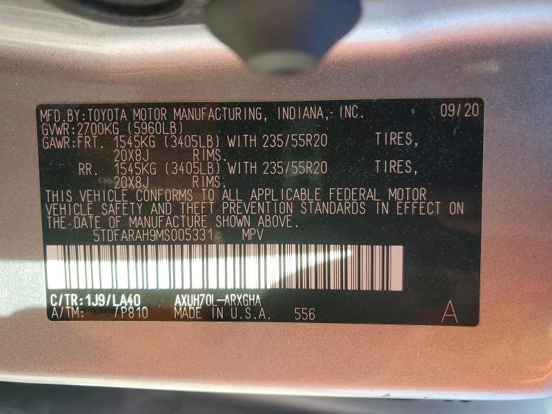 Aukcja sprzedaży 2021 Toyota Highlander Hybrid, vin: 5TDFARAH9MS005331, numer aukcji: 79012645