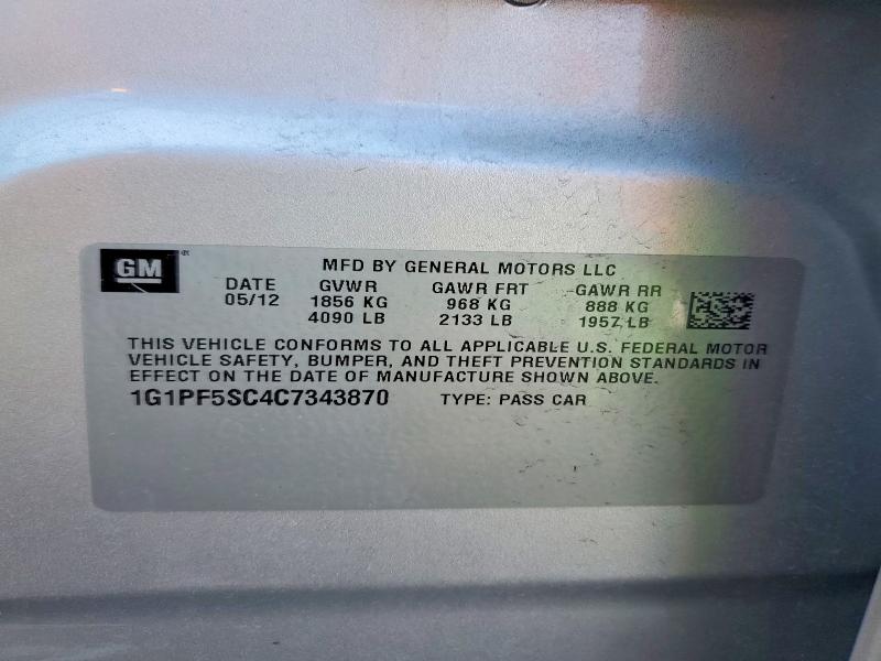Aukcja sprzedaży 2012 Chevrolet Cruze, vin: 1G1PF5SC4C7343870, numer aukcji: 46865246