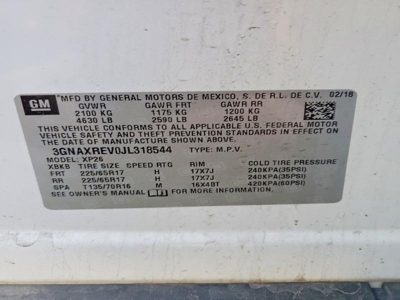 Aukcja sprzedaży 2018 Chevrolet Equinox, vin: 3GNAXREV0JL318544, numer aukcji: 47963286