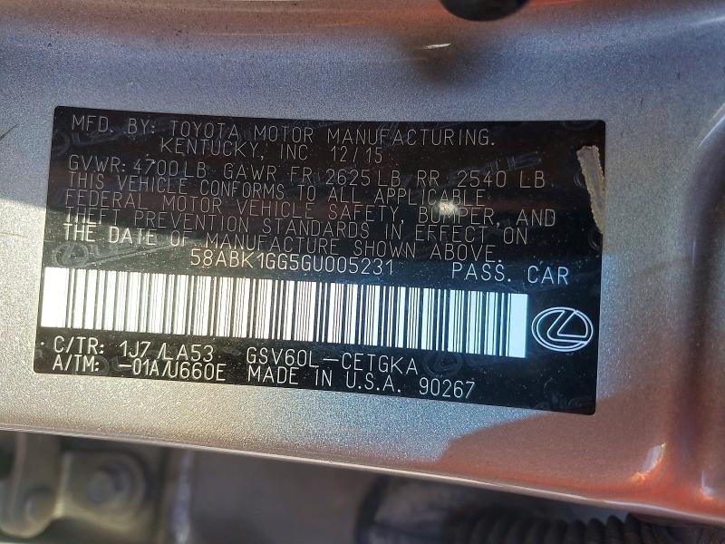 Продаж на аукціоні авто 2016 Lexus Es 350, vin: 58ABK1GG5GU005231, номер лоту: 46538676